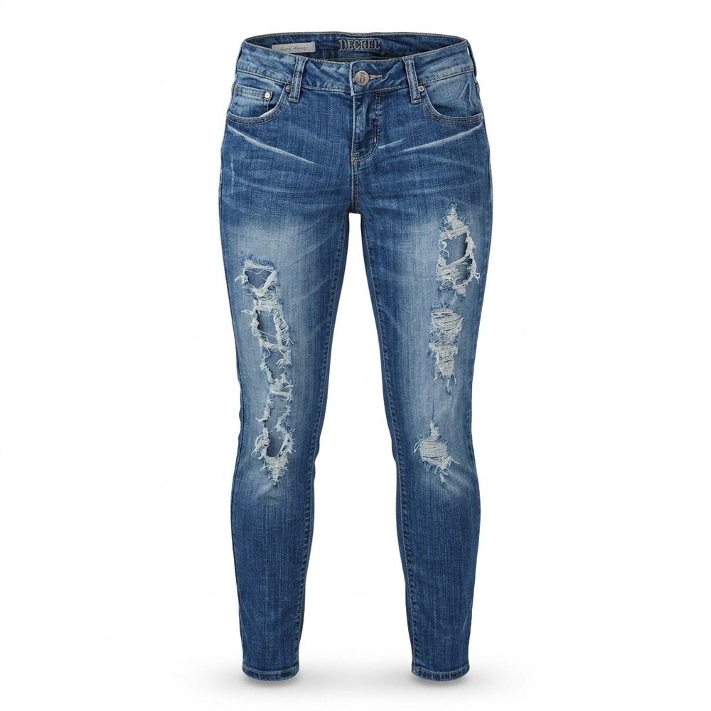 Decree Blue Distressed Ripped Stretch Skinny Leg Jeans Women Size 5